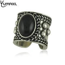 Yumfeel-anillos de cuentas bohemias, joyas bohemias Vintage, diseño único, puño negro, nepalés