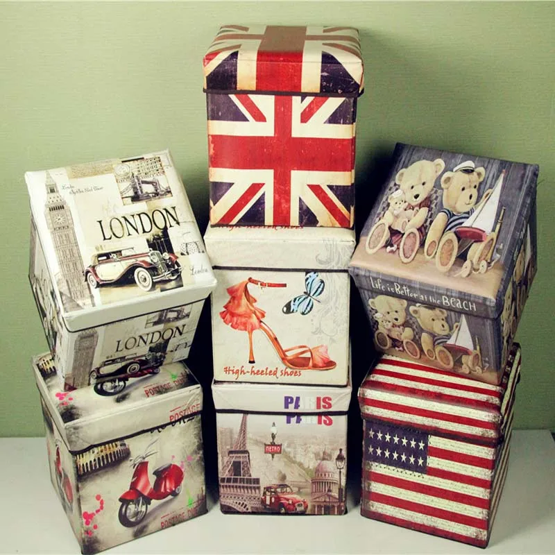 Fashion storage box Folding storage stool British books Toys Sundries