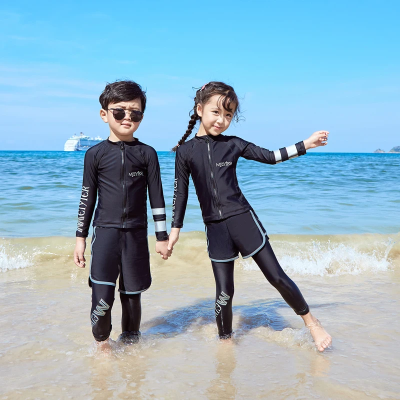 MEIYIER/Корейский модный черный Рашгард для маленьких девочек и мальчиков, купальный костюм с длинными рукавами для детей, одежда для серфинга, рубашка+ шорты+ штаны