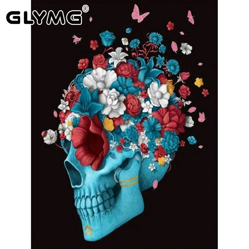 GLymg Diy Skull Flower Embroidery Handicrafts Paint With 5d Diamond Painting Full Drill Rhinestones Embroidery Wall Stickers