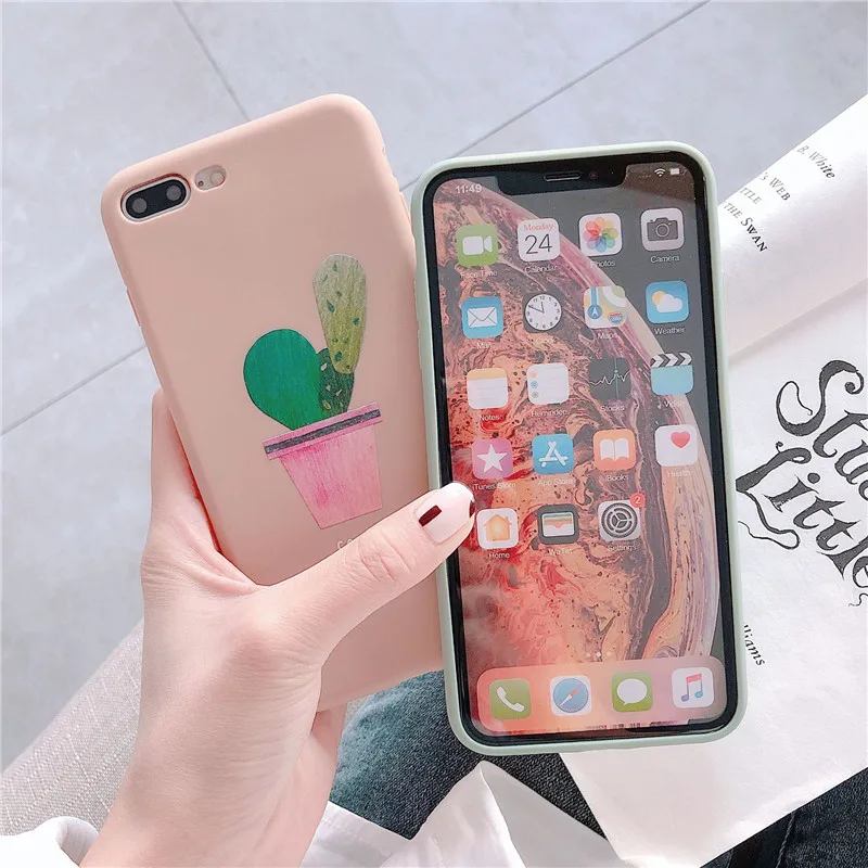 Silicone Cactus Cute Case For iPhone 8 8plus 7 7 Plus Cases Soft Phone Case For iphone 6 s 6s Plus X XR XS Max Cases Cover Coque