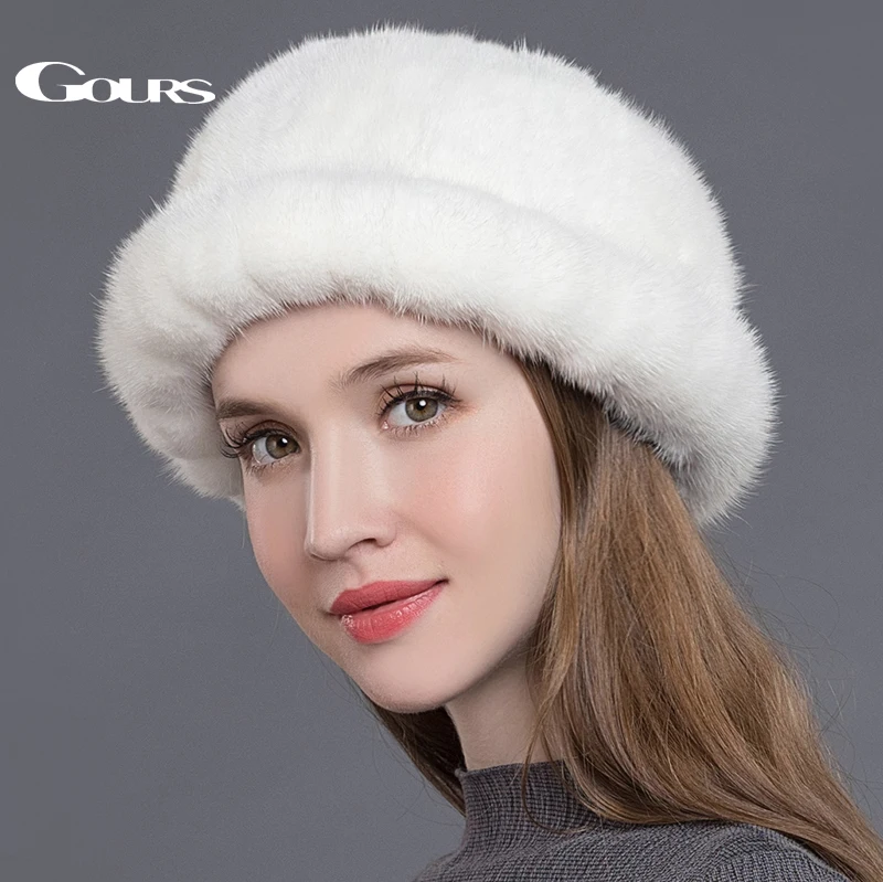 

Gours Genuine Mink Fur Hats for Women Thick Warm In Russian Winter Fashion Brand High Quality Caps New Arrival