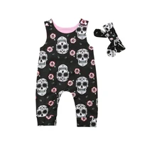 Citgeett Halloween Newborn Skull Floral Baby Boys Girls Romper Sleeveless Jumpsuit Headband Outfits Summer Holiday Clothes 1