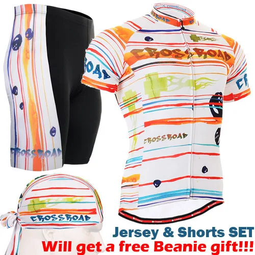 Полиэстер мужской летний Велоспорт Джерси с коротким рукавом Одежда для велоспорта дышащий Удобный комплект для велоспорта - Цвет: Слоновая кость