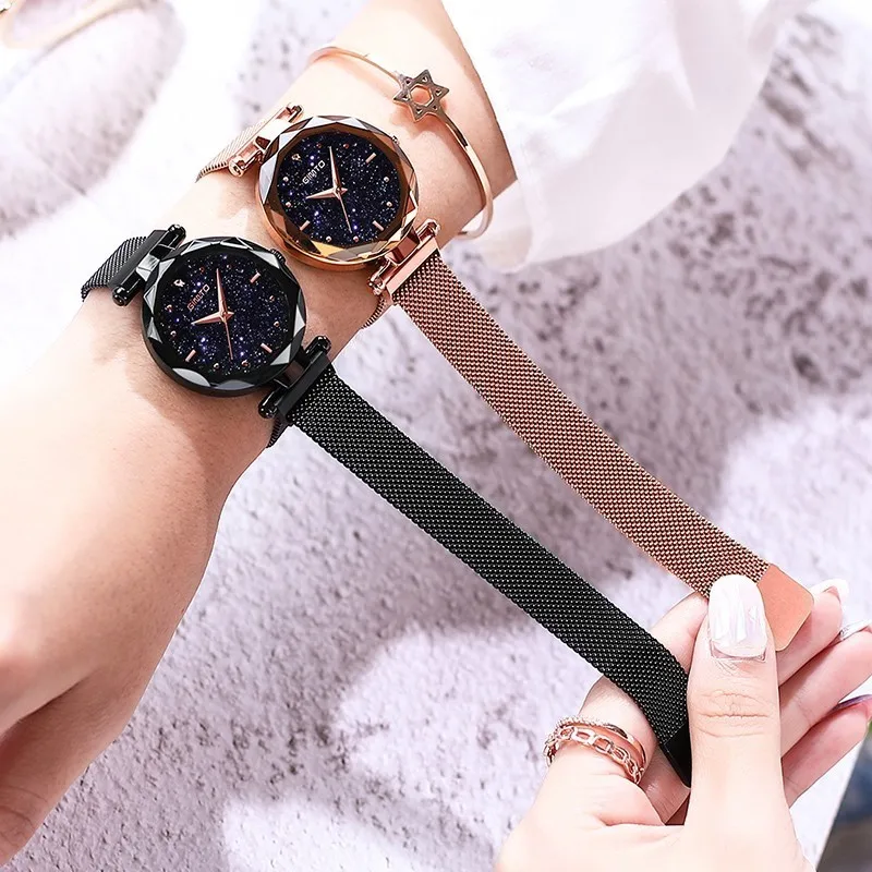 GIMTO Starry Sky Watch Black Rhinestone Diamond Crystal Watch Women Stainless Steel Band Quartz Bracelets For Women Luxury Brand GIMTO Starry Sky Watch Black Rhinestone Diamond Crystal Watch Women Stainless Steel Band Quartz Bracelets For Women Luxury Brand