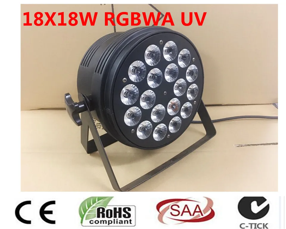 DJ номинальной банок RGBWA УФ 6IN1 18x18 Вт LED PAR банок Водонепроницаемый рейтинг IP20 Алюминий черный Корпус 90 в-240 В