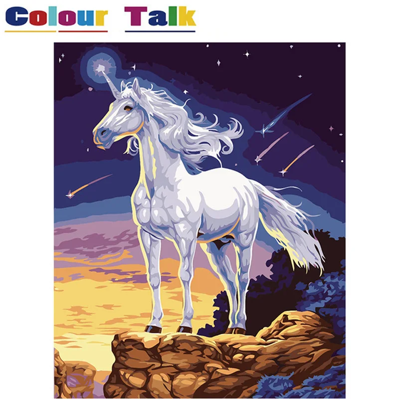 

16 DIY Oil Painting by Numbers Horse with Frame Drawing Kits Animals Unicorn Paint On Canvas Painting Calligraphy Art Picture