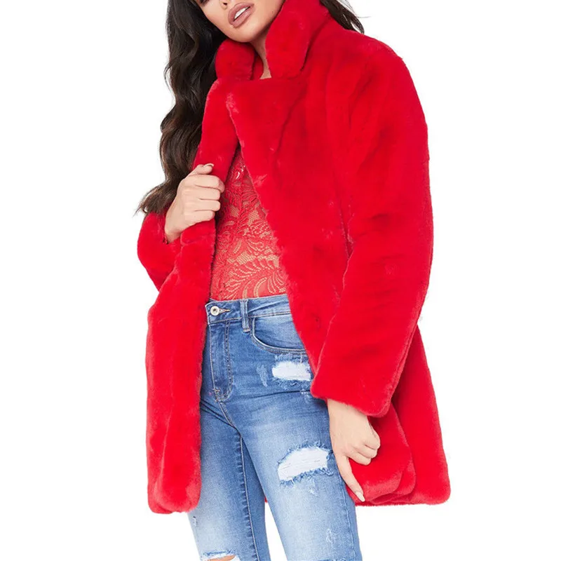 

2018 Elegant Faux Fur Coat Women Autumn Winter Warm Soft Solid Fur Jacket Female Plush Overcoat Casual Outerwear