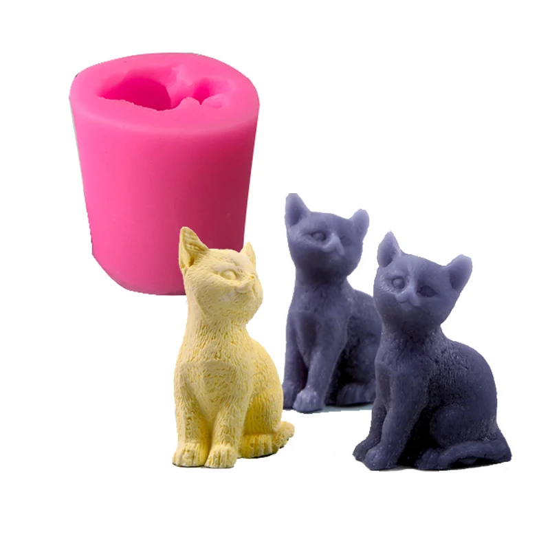3D Cat Candle Silicone Mold Handmade Soap Clay Molds DIY Fondant Cake
