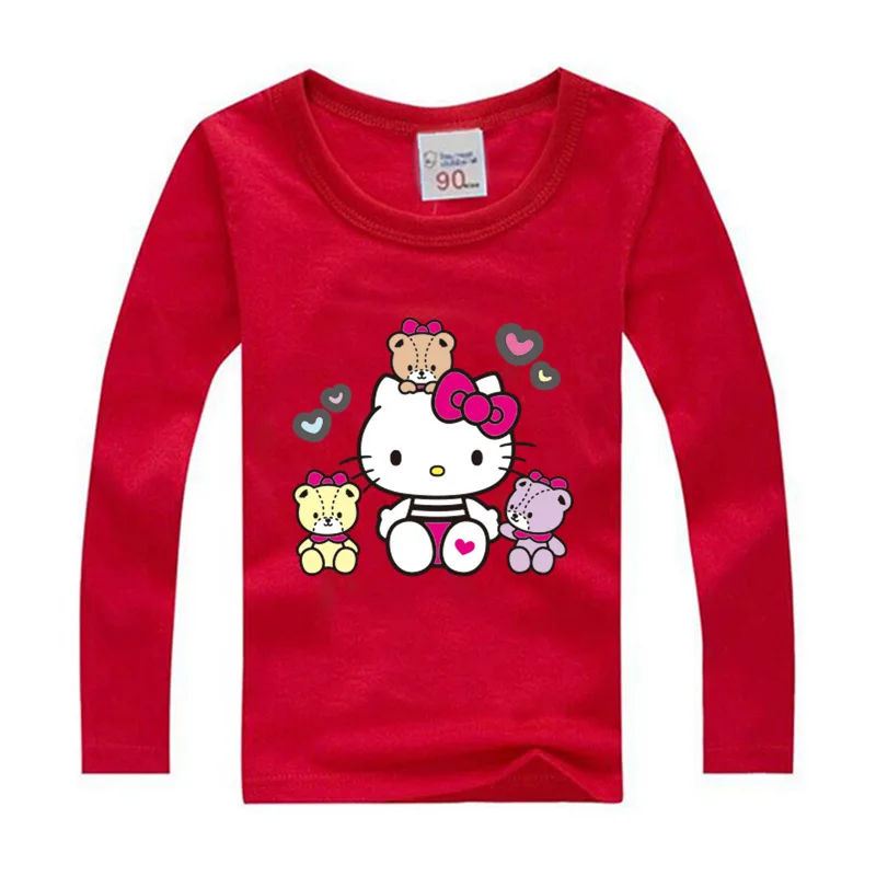 

2018 Spring Autumn Long Sleeve Girls T-shirts Hello Kitty Toddler Baby Girls Tee Shirts Kids Tops Children T-shirts For Sirls