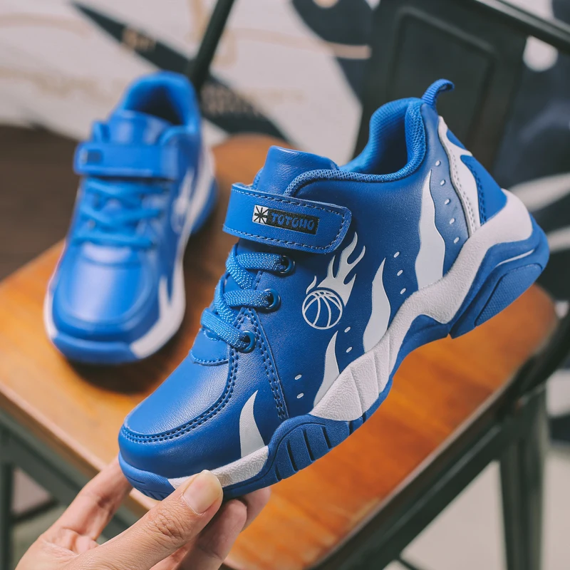 

New Cool Kids Boy PU Leather Running Shoes High Top Child Designer Sneakers Outdoor Big Boy Trainers Non-Slip Kids Sneakers