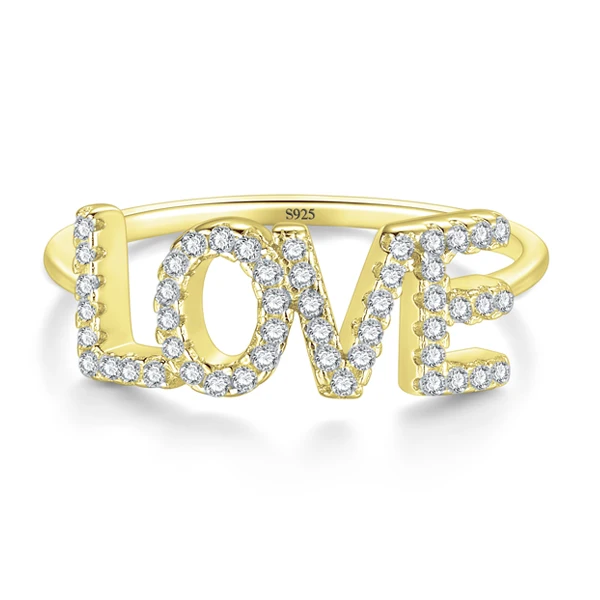 Modian, Новое поступление, классическое модное кольцо с чешскими буквами и надписью «Love», стильное ювелирное изделие для женщин, серебряные кольца на палец 925 пробы - Цвет основного камня: 18K Gold Color LOVE