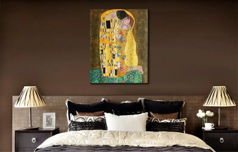 Ручная роспись масляных картин на холсте Gustav Klimt's The Kiss произведение искусства репродукция романтическая любовница картина спальня высокое качество