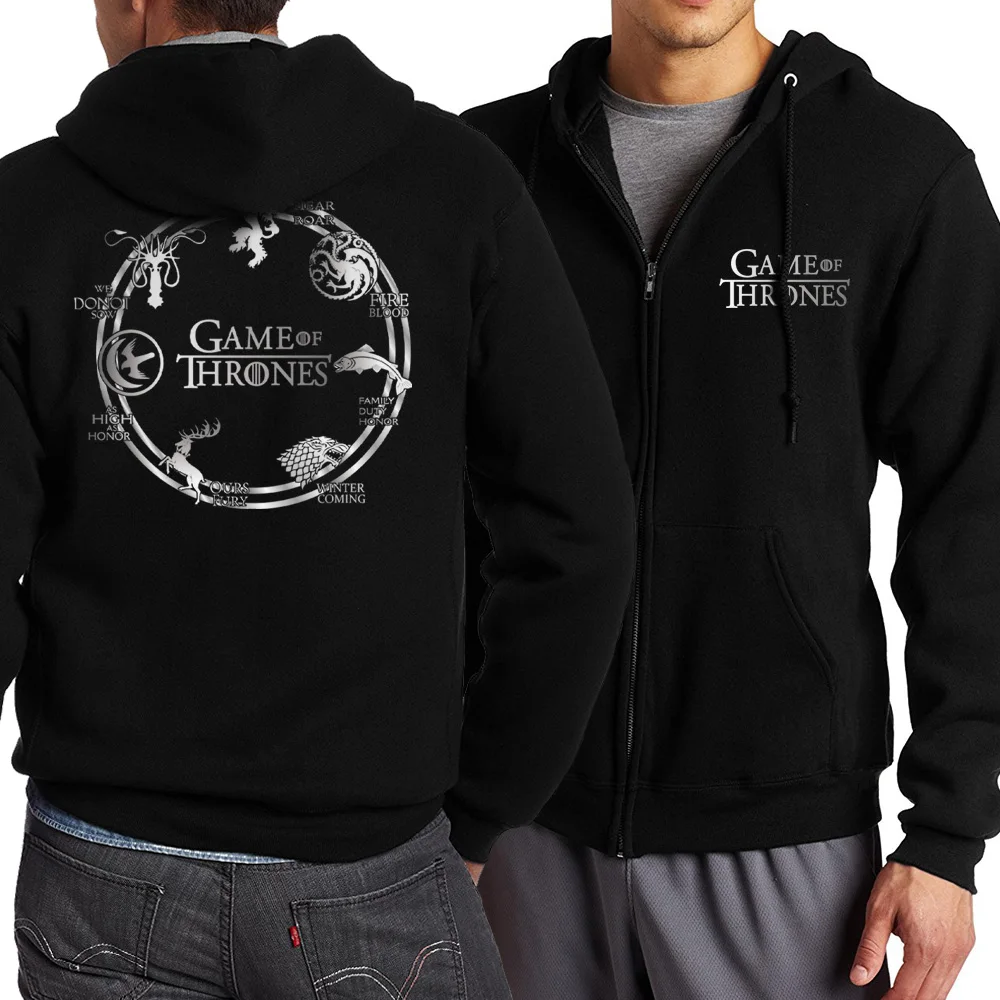 

New Arrival 2019 Spring Game of Thrones Men Sweatshirt Plus Size Zippered Hoodies Men House Stark Fire & Blood Jacket S-4XL