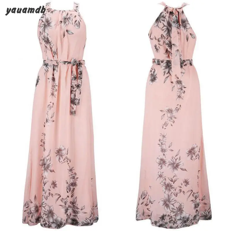 Plus Size S-6xl Women Dress Spring Summer Chiffon Ladies Sleeveless Printing Long Bohemia Beach Fat Clothes Y42 | Женская одежда