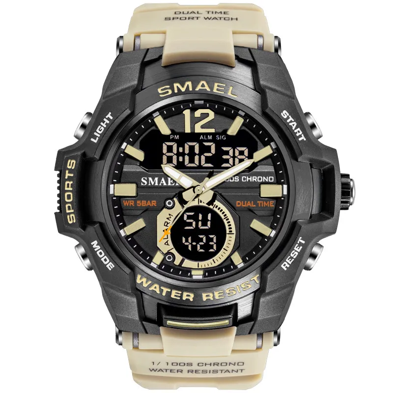 SMAEL, мужские повседневные кварцевые часы, мужские уличные спортивные военные наручные часы, водонепроницаемые Многофункциональные цифровые часы для мужчин - Цвет: Хаки