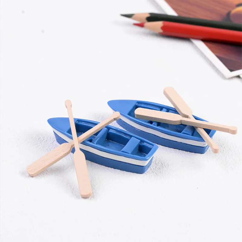 Blue Resin Boat Wood Paddles Oars Figures Decorative Figurine Diy Home Decor Mini Fairy Garden Aquarium Fish Tank Statue Craft ornament crafts,aquarium ornaments,miniature figurines,resin ornaments,miniature ornament,resin crafts,desk decor