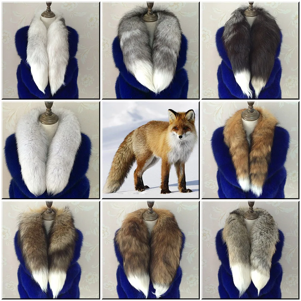 new arrive Real Fox Fur Scarf Women Winter Warm muffler 2 fox Tail patchwork Scarves Fashion fullness Collar Wraps