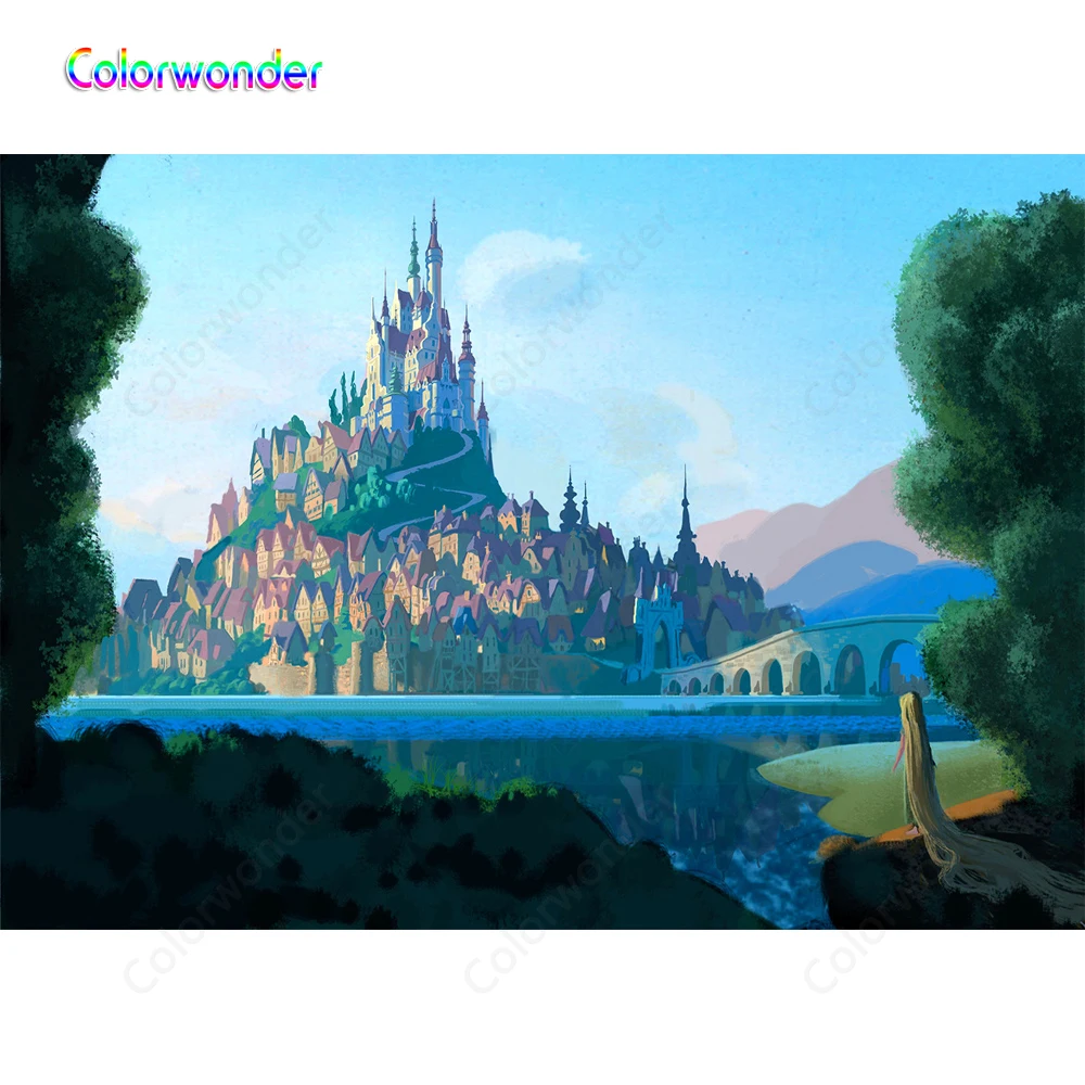 Colorwonder фон для фотосъемки с изображением принцессы Рапунцель 7 х 5 красочный замок