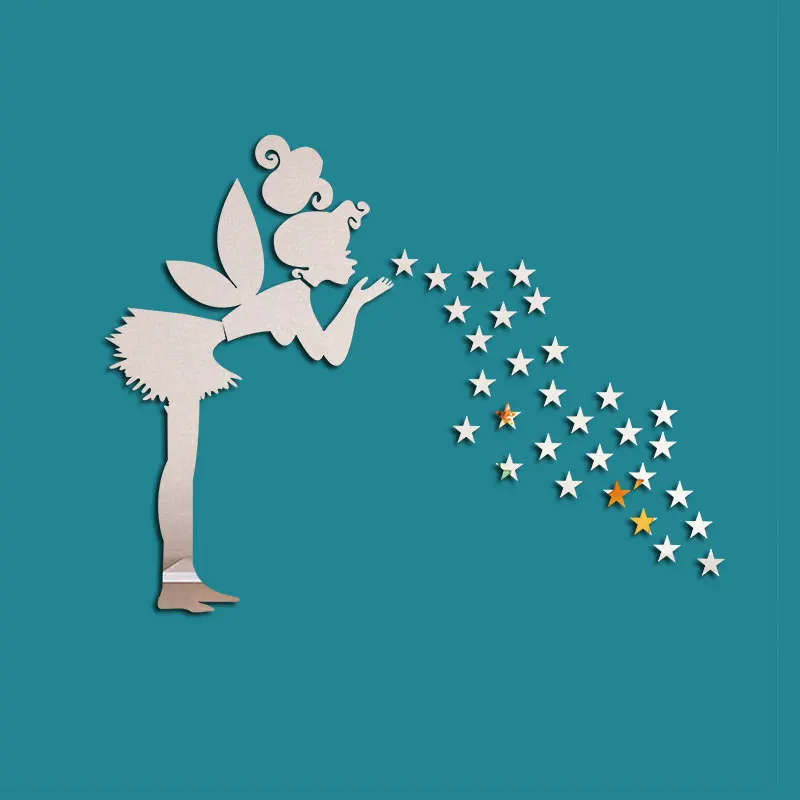 

ZOOTOONE Wall Stickers 3D Elven Fairy Of Children Room Decorate Acrylic Mirror Wall Adhesive Home Decor Mural Diy Bathroom Room