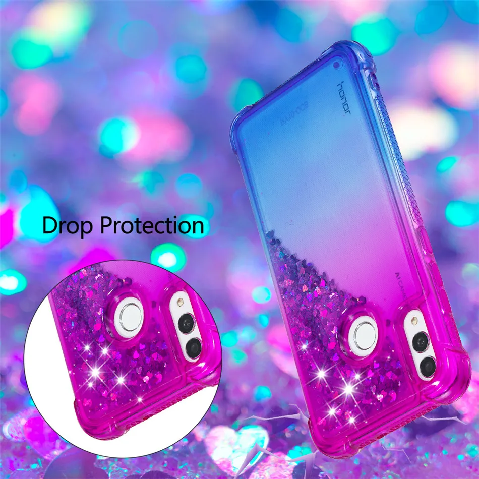 

Cute Glitter Quicksand Phone Case for Huawei Honor 10 Lite P Smart 2019 Version Soft Silicone Love Heart Sequins Back Cover P03E