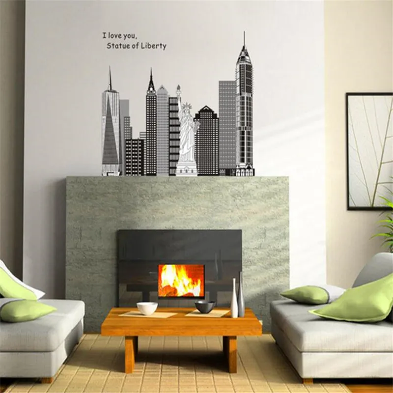 

1PCS New York City Silhouette Statue Of Liberty Background Popular Fluorescent Luminous Wall Sticker Decoration Living Room