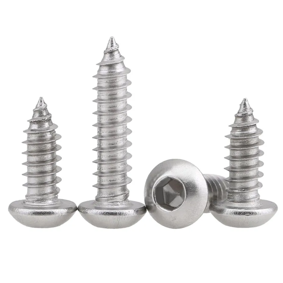 

30/50Pcs 304 Stainless Steel Hexagon Socket Button Head Self-tapping Screws M3 M4 Round Head Hex Screws