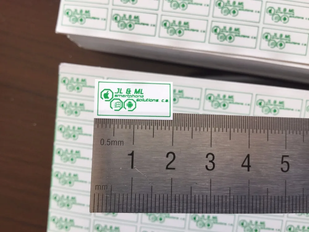 

custom order Warranty void label sticker, 2x1cm green color, with company name and logo, Item No. CU109