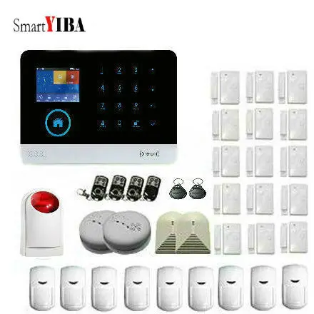 

SmartYIBA Multi Language Voice APP RFID Card Wireless Alarm Home Security WIFI System Smoke Detector Glass Break Sensor