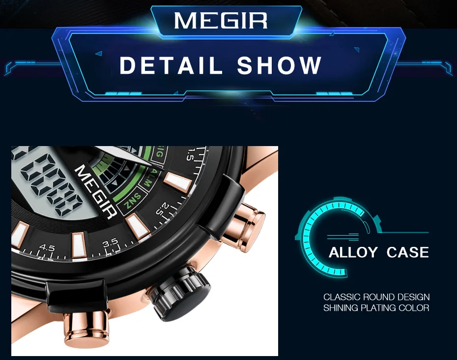 MEGIR мужские часы Топ люксовый бренд Хронограф военные спортивные наручные часы Аналоговые кварцевые цифровые часы мужские Relogio Masculino
