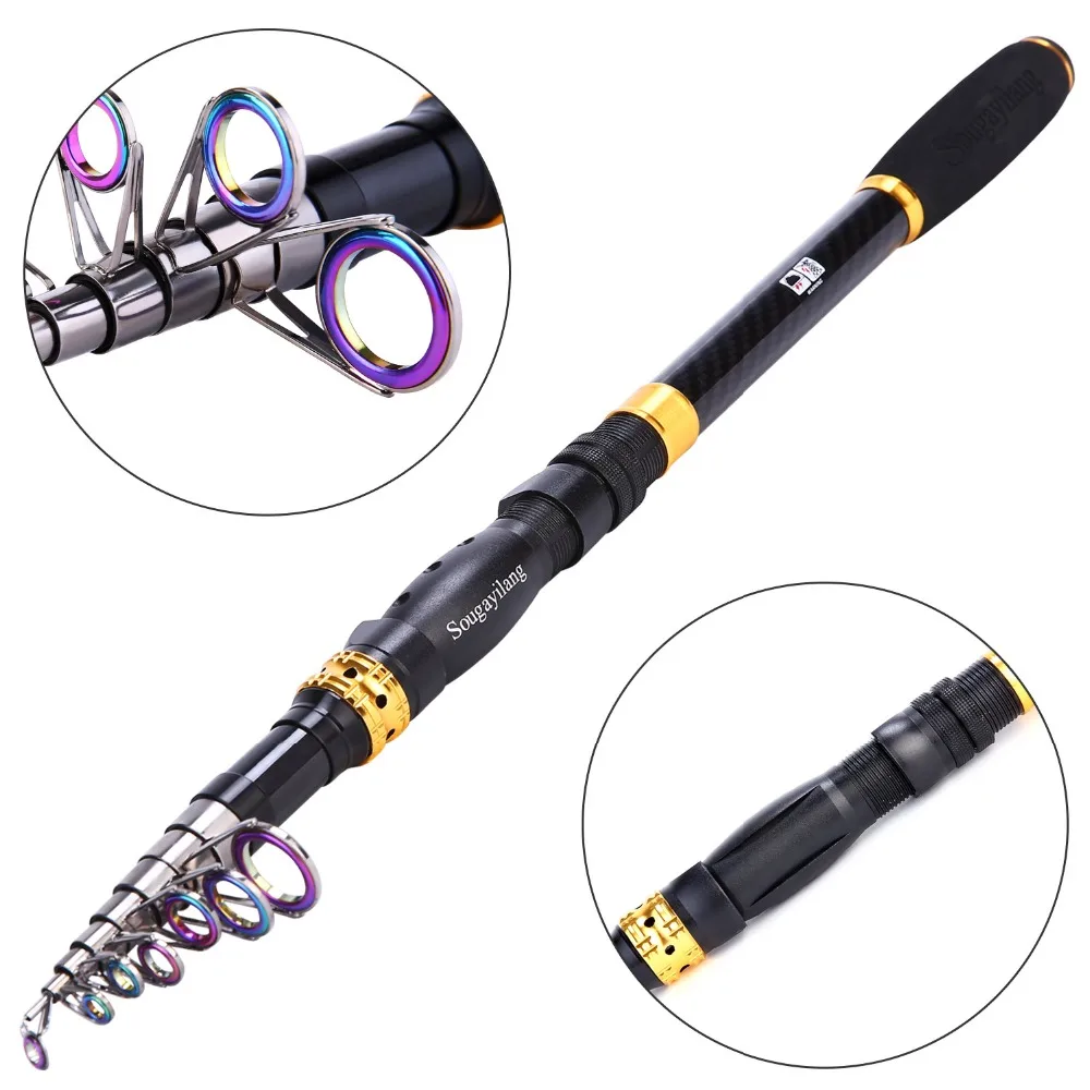 Fibra de Carbono Vara de Pesca Enfrentar de Pesca Sougayilang Telescópica Fiação Portátil Isca 1.8m-3.3m 99% 13 portátil isca vara de pesca enfrentar de pesca