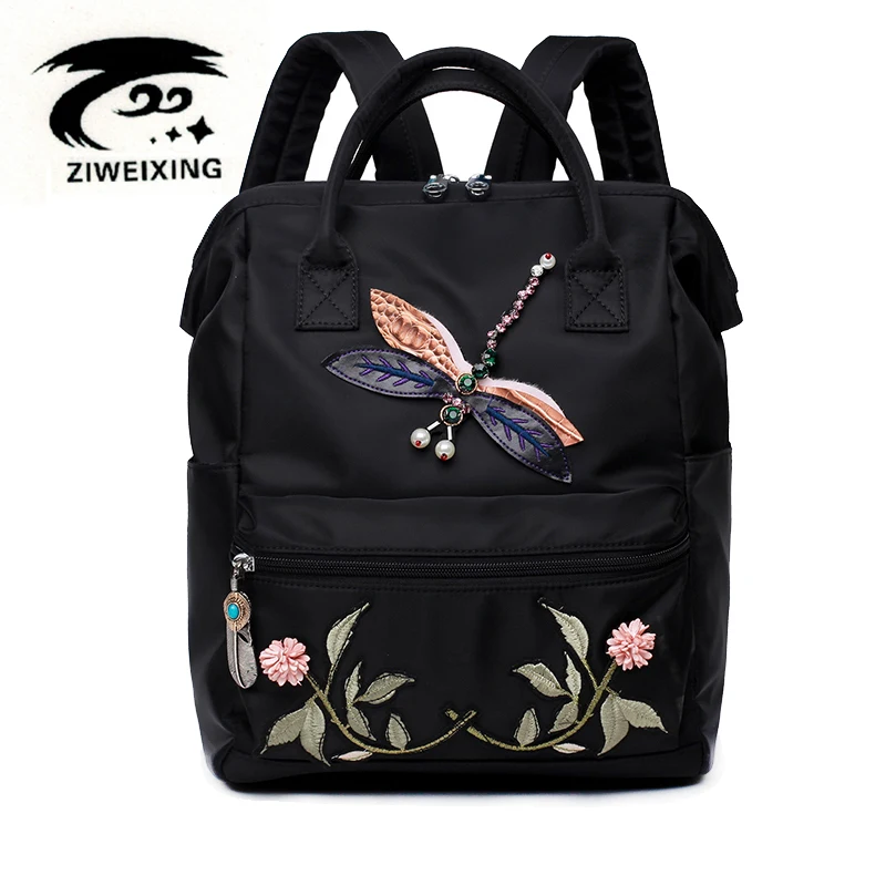 ZIWEIXING Chinese Embroidery Flower Backpack Women Oxford Waterproof Backpacks School Bags
