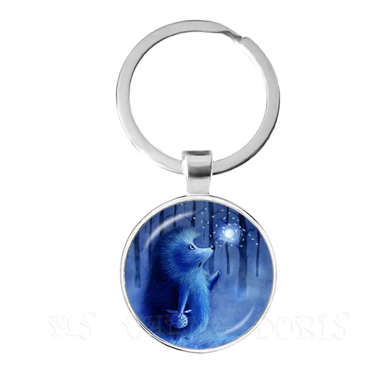 

Fashion Hedgehog In The Fog Keychain 25mm Glass Cabochon Dome Hedgehog in the Mist Key Chain Keyring Holder Animal Jewelry Gift