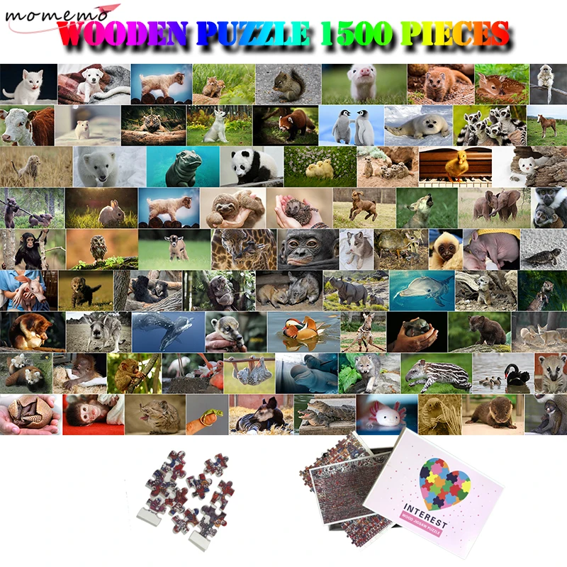 

MOMEMO Baby Animals Collection Puzzle 1500 Pieces Wooden Jigsaw Puzzles Adults Puzzle Lovely Animals 1500 Pieces Puzzle Kids Toy