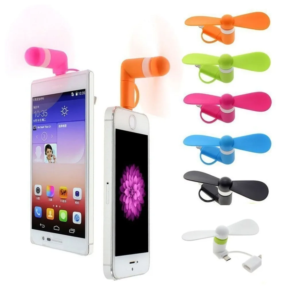 Мини-вентилятор 2-в-1 для сотового телефона с Micro USB iPhone 5 5S SE 6 S 7 7s 8 8s Plus Pin телефонов