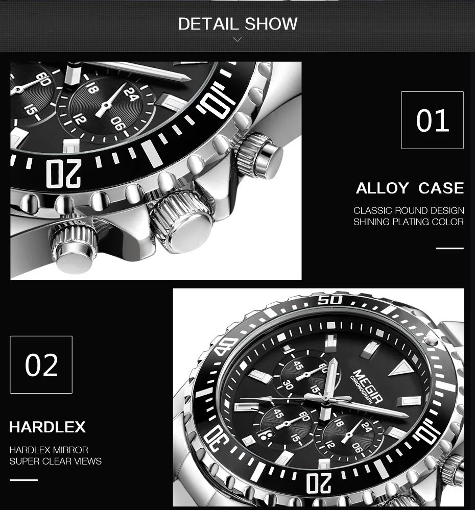 MEGIR мужские часы Топ люксовый бренд хронограф мужские часы военные армейские спортивные полностью Стальные кварцевые наручные часы с зеленым циферблатом 2064
