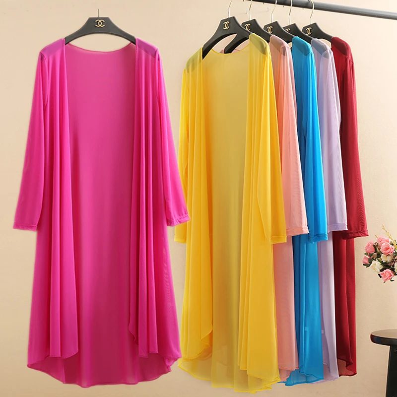 

Summer cloak thin gauze cardigan women fashion plus size sun protection womens Ice silk shawl long mesh coat ladies coats 5XL