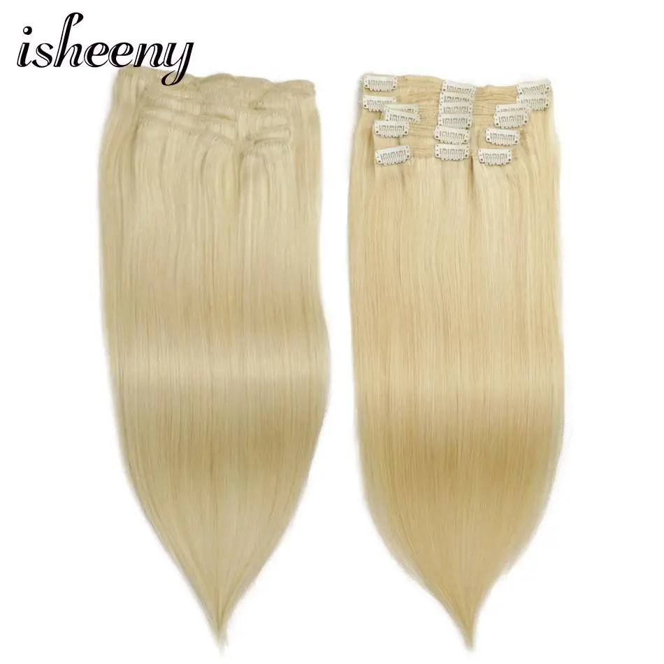 

Isheeny Remy Human Hair Clip in Extensions 12"-20" 8pcs/set Double Weft Brazilian Hair Clip ins Full Head Clip On Set