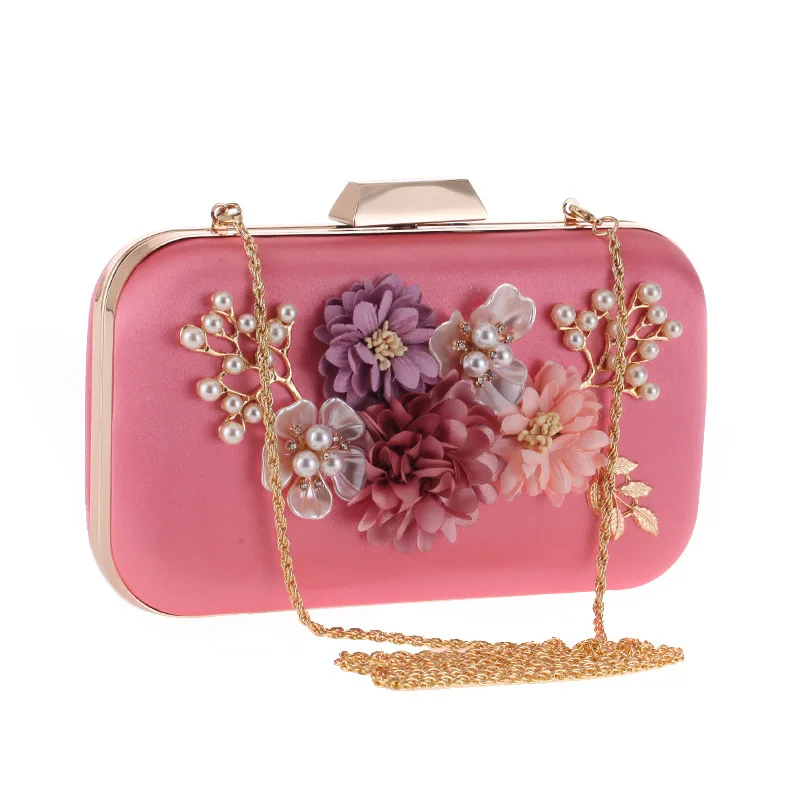 

Elegant Handmade Beading Flower Women's Evening Party Clutch Pouch Mini Crystal Handbag Flap Crossbody Shoulder Bag Metal Hasp