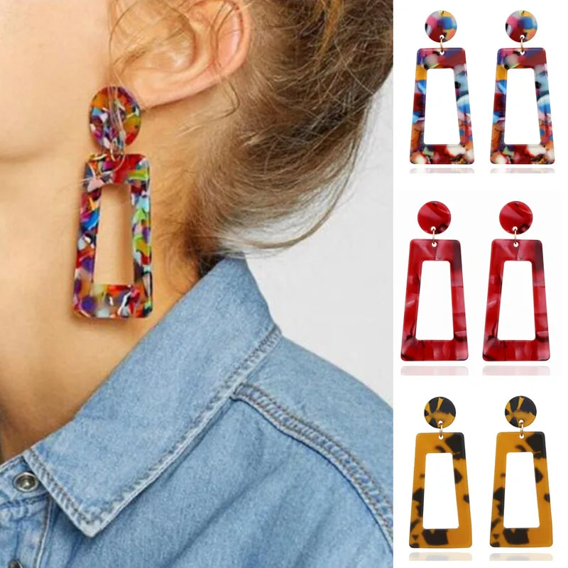 

2019 Women's za Acrylic Colorful Geometric Drop Earrings Leopard Print Hollow Pendiente Dangle Earrings Trendy Jewelry Brincos