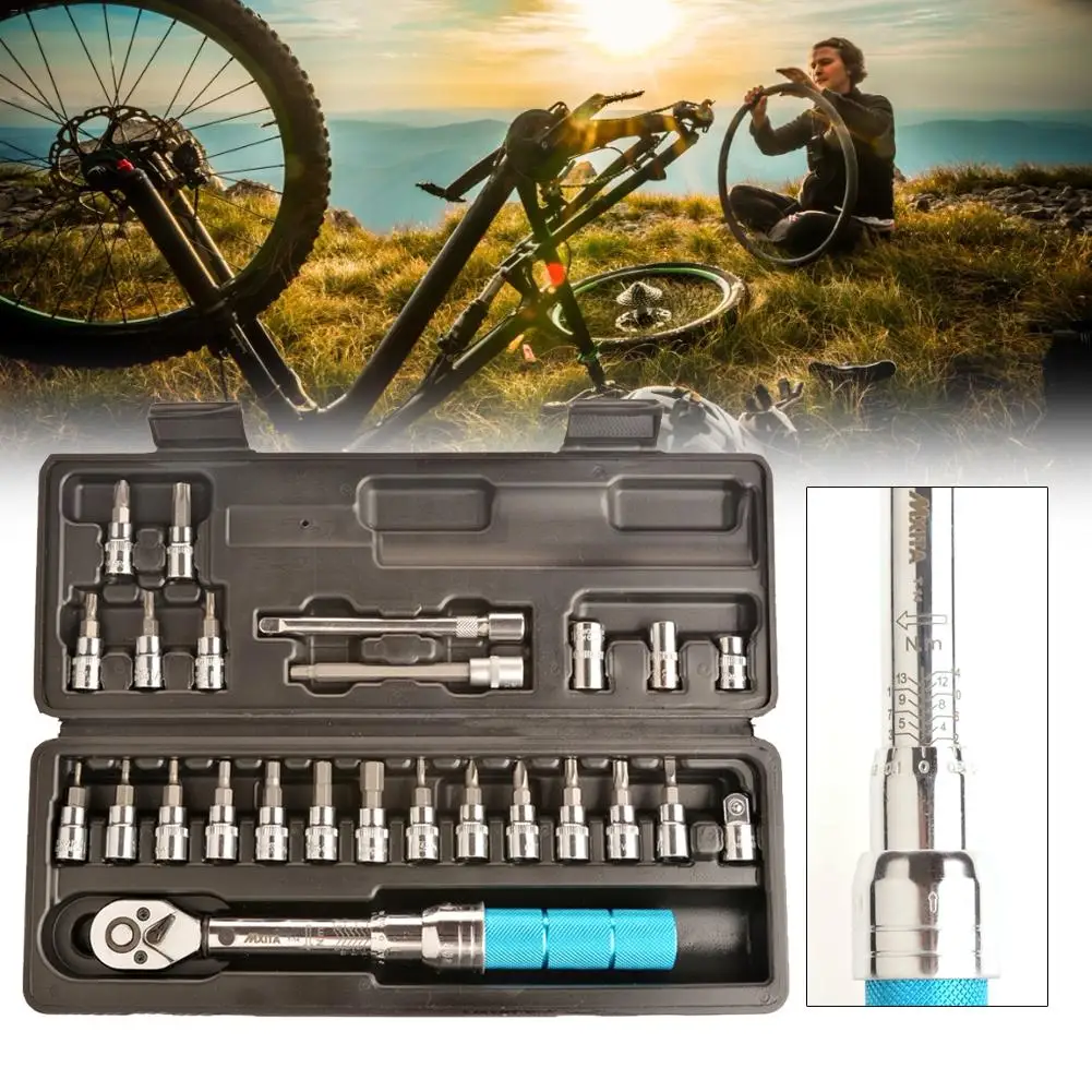 

25-piece Torque Wrench Bicycle Repair Adjustable Torque Wrench 3-sided Gear Design Bicycle Repair Tool Preset Type Torque