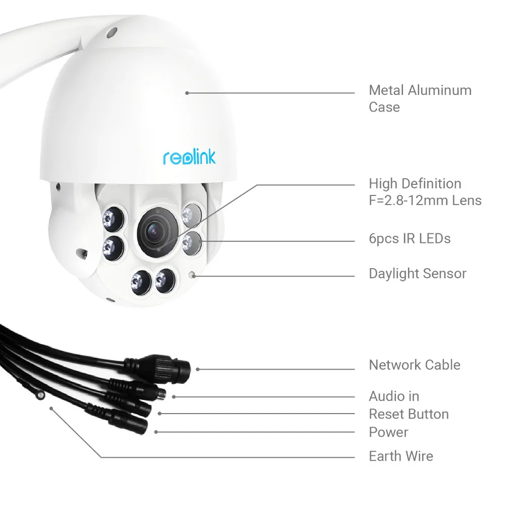 Reolink PTZ IP Камера PoE 4MP 5MP 3072*1728 панорамирования/наклона 4x Оптический зум наружного