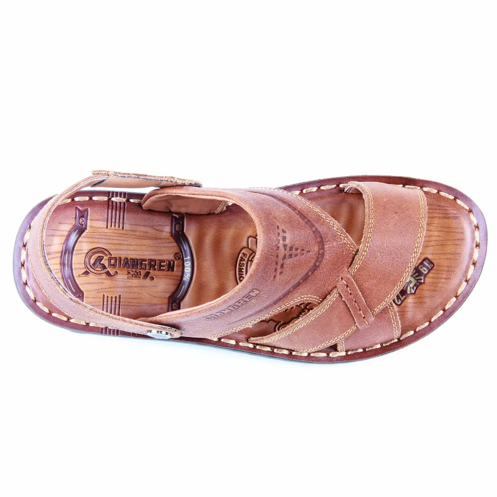 QIANGREN/высококачественные мужские сандалии из натуральной кожи в военном стиле; Домашние пляжные тапочки; домашняя туфля Homme; Летняя обувь Verano
