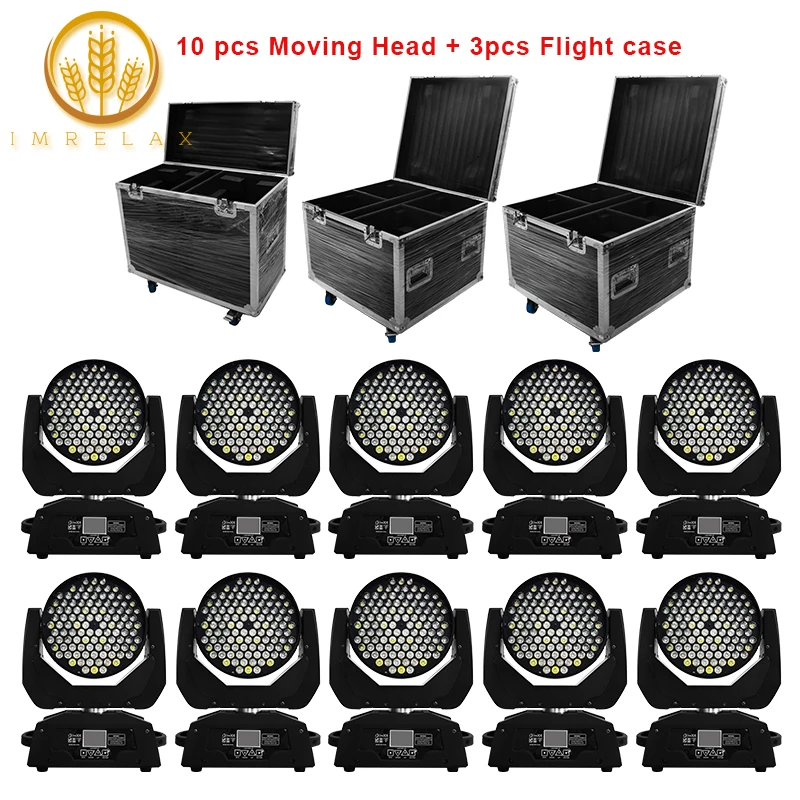 

IMRELAX 10pcs 108*3W RGBW LED Moving Head Light With Flight Case Package Silent Colorful Beam Light Stage Lighting Equipment