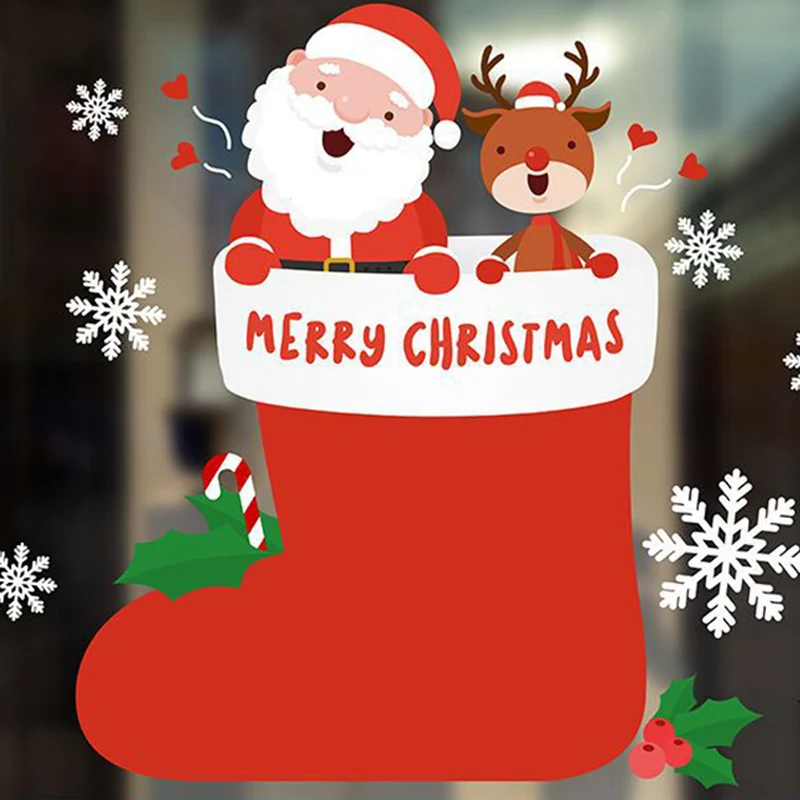 2019 Christmas Wall Stickers Window Glass Festival Decals Santa Murals New Year Christmas Decorations for Home