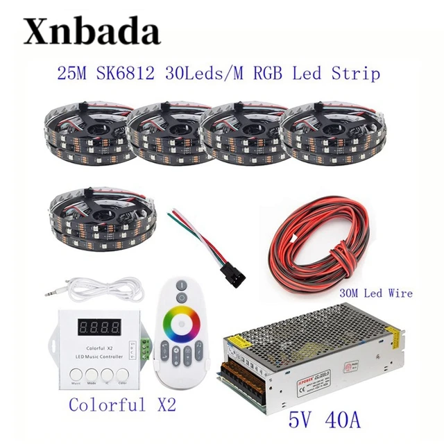 25 м 20 м 15 м 10 м 5 м WS2812B Светодиодная лента WS2812B IC 30 светодиодный s/M RGB умная Пиксельная полоса+ Красочный X2 светодиодный контроллер+ светодиодный источник питания