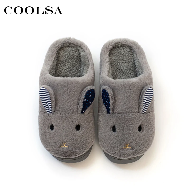 

Coolsa Winter Men Indoor Slippers Animal Rabbit Plush Cotton Slipper Soft Warm Flock Home Flip Flops Couple Cute Cartoon Shoes