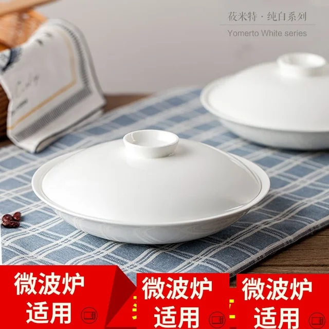 Pure White Ceramic Plate With A Cover For Microwave Oven Pure White Ceramic Plate With A Cover For Microwave Oven Heat Preservation Dish Home Tableware Hotel