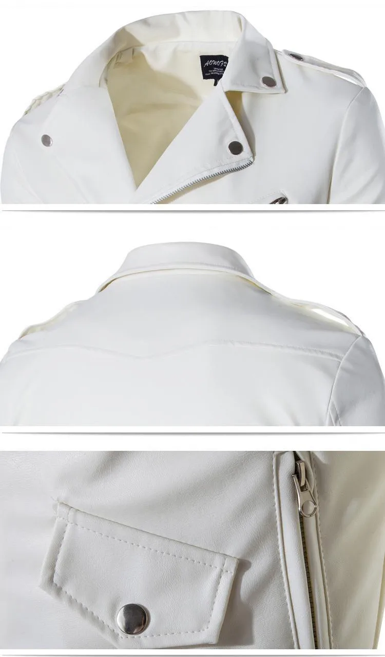 Новая белая мужская куртка из искусственной кожи дизайнерская мотоциклетная Байкерская мужская стильная куртка-бомбер Veste Cuir Homme Jaqueta Couro