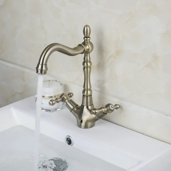 OUBONI Double Handles Kitchen Cozinha Torneira Satin Nickel Deck Mount 8632 6 Single Hole Faucets Mixers